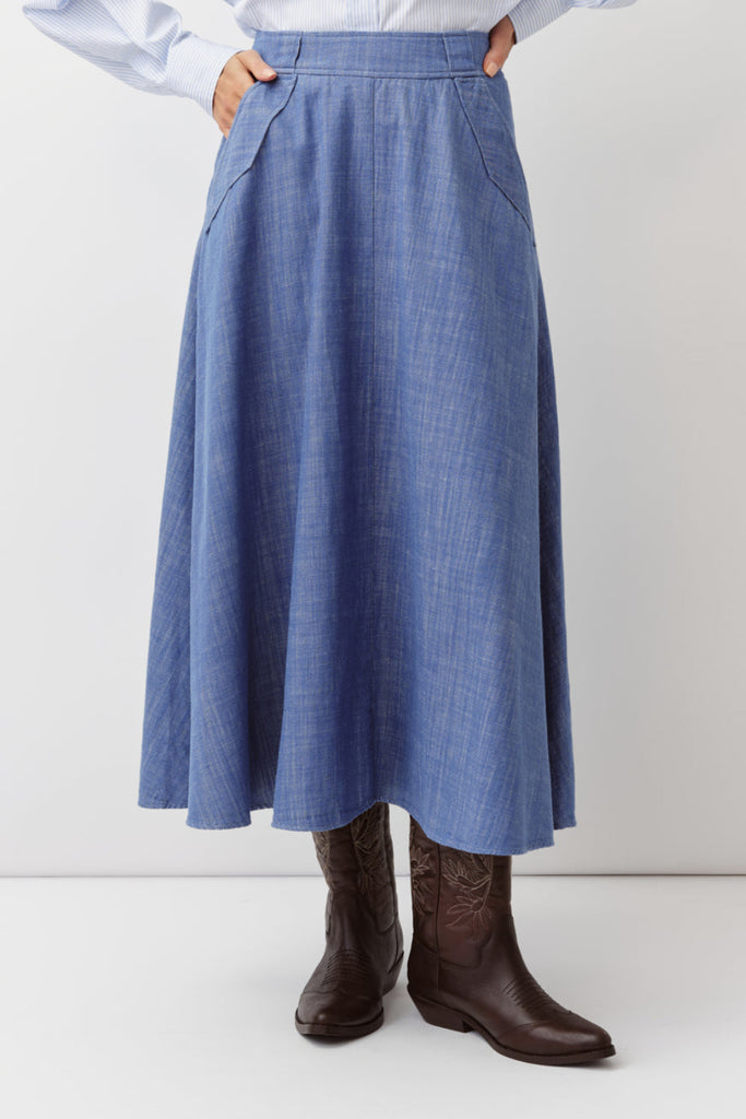 Gonna Diega azzurro melange mezza ruota