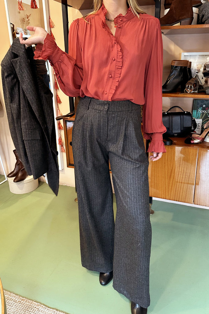 Pantaloni Diega antracite melange gessato lurex argento