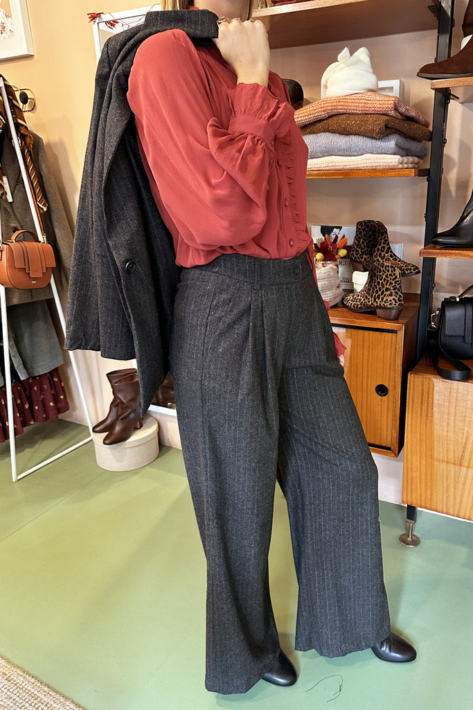 Pantaloni Diega antracite melange gessato lurex argento