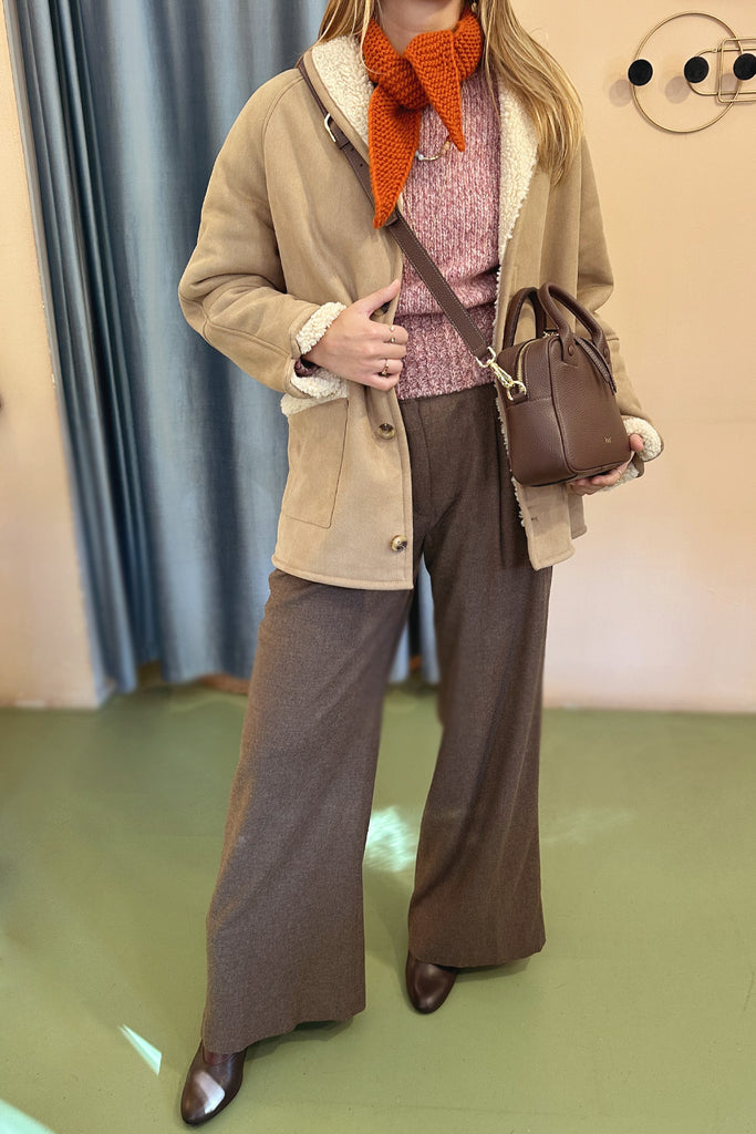 Pantaloni Diega color brown melange con pence