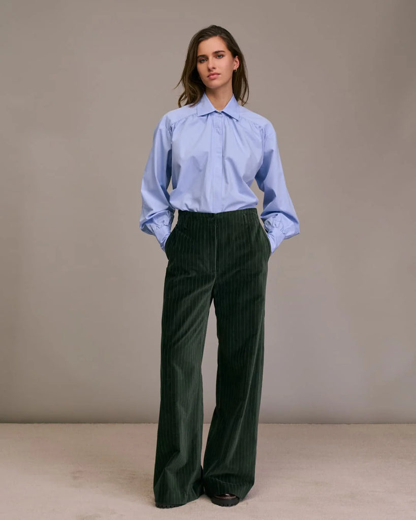 Pantaloni Diega velluto liscio verde gessati