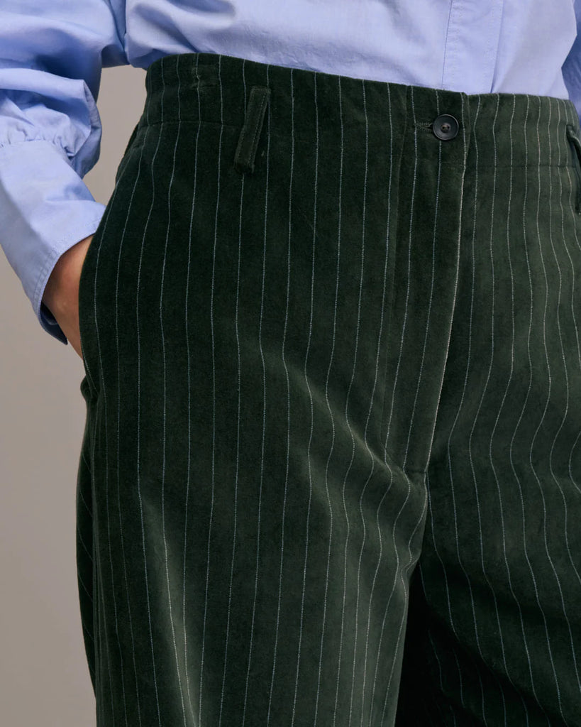 Pantaloni Diega velluto liscio verde gessati