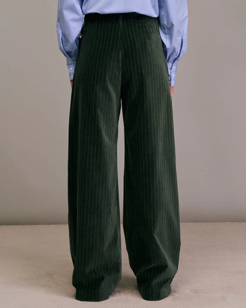 Pantaloni Diega velluto liscio verde gessati