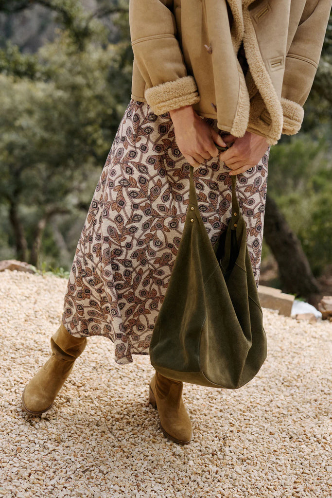 Borsa Indi shopper camoscio verde oliva