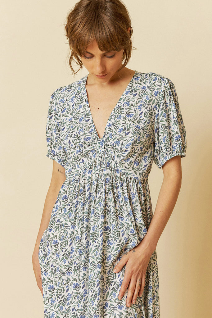 Abito Indi and Cold lungo foglie azzurre