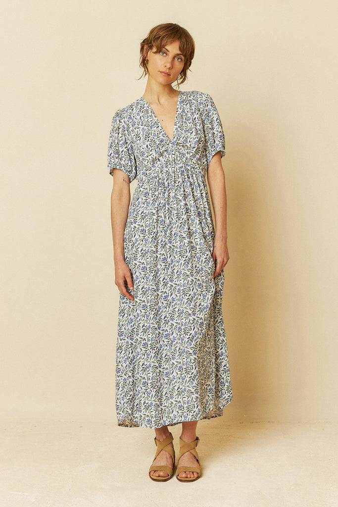 Abito Indi and Cold lungo foglie azzurre