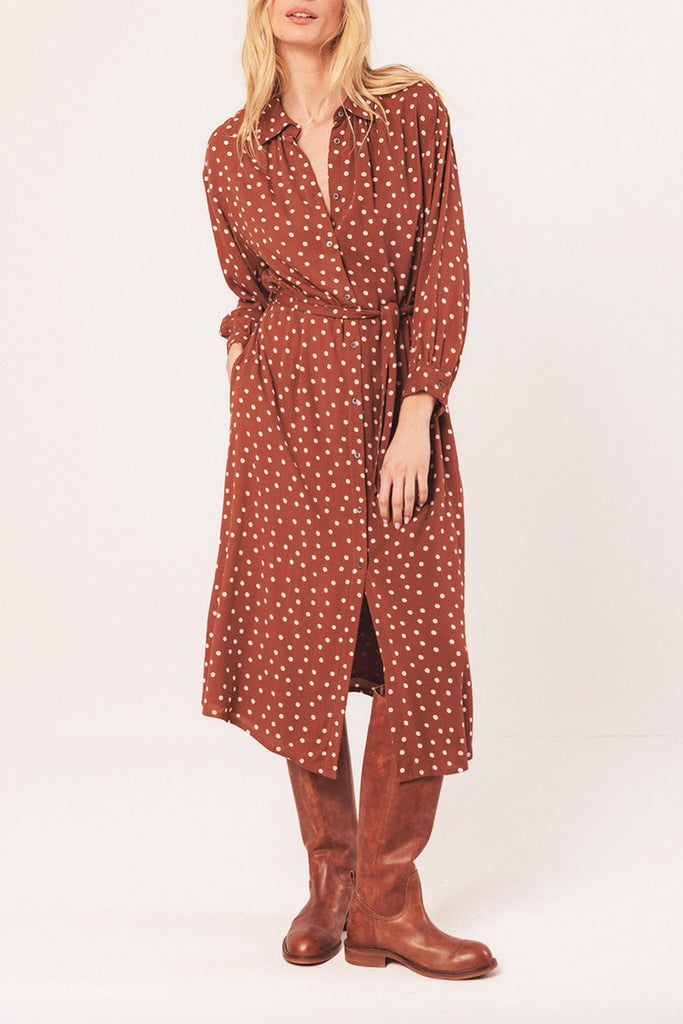 Abito Indi and Cold cannella pois panna