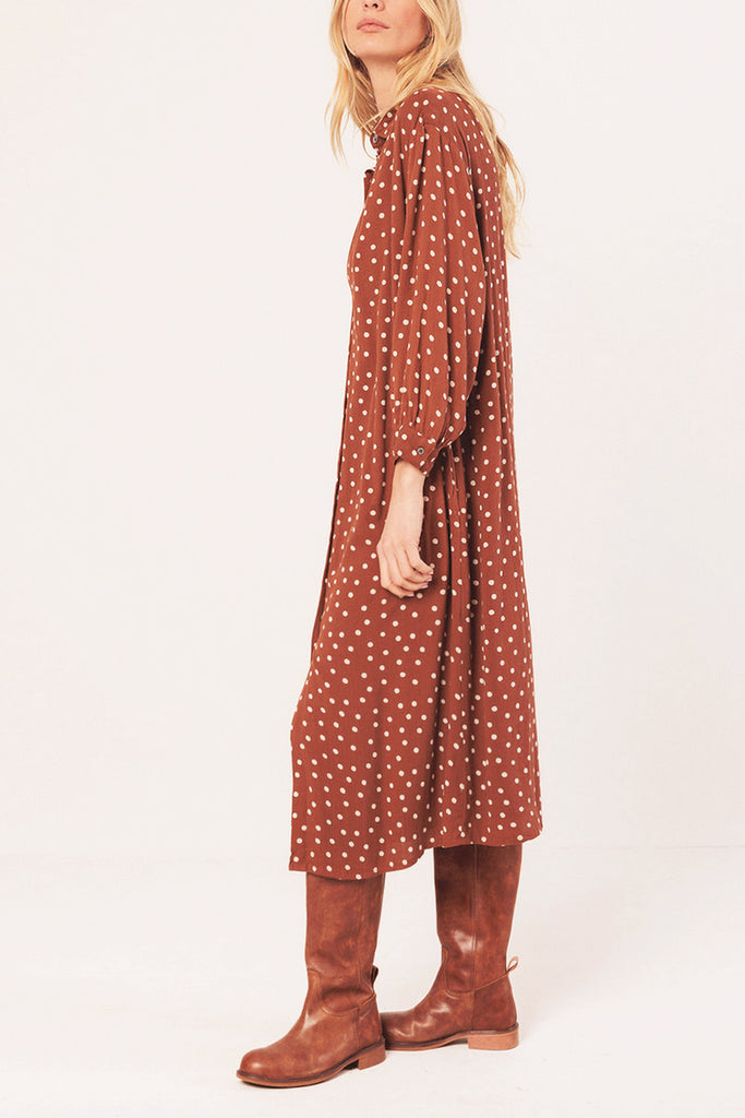 Abito Indi and Cold cannella pois panna