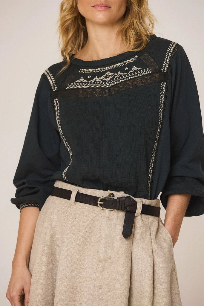 Camicia Indi and cold blu ricami panna