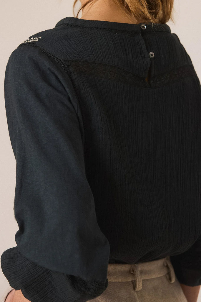Camicia Indi and cold blu ricami panna