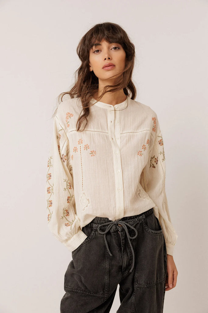Camicia Indi and cold panna ricami pastello