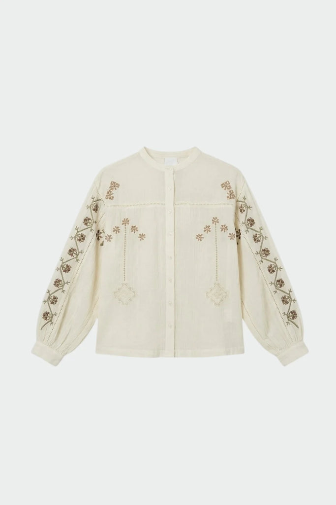Camicia Indi and cold panna ricami pastello