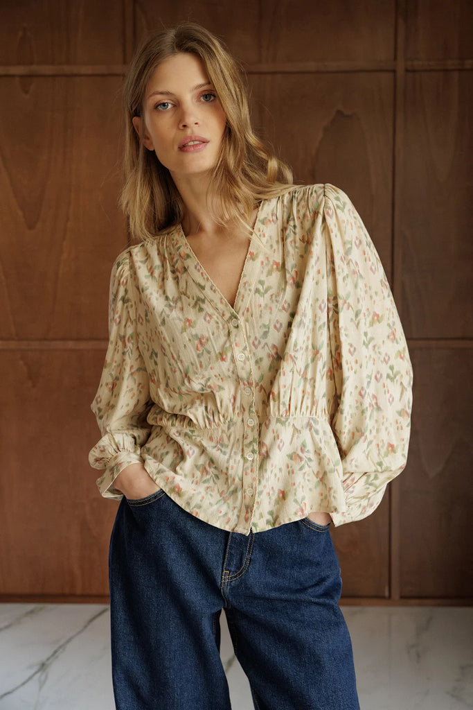 Camicia Indi and cold panna fantasia pastello a V