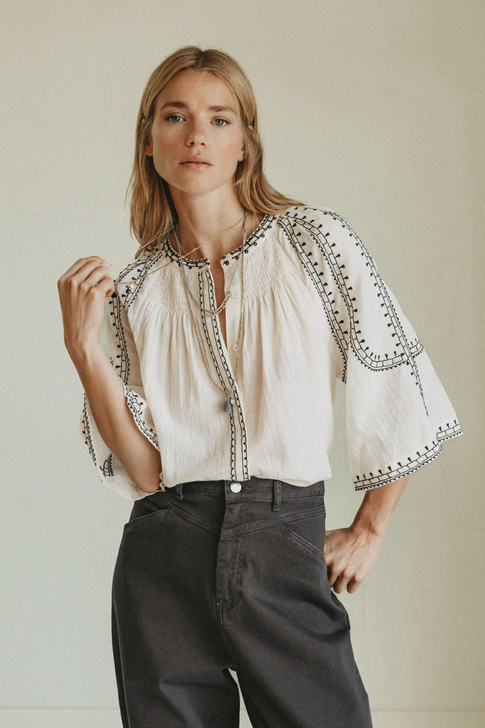Camicia Indi and Cold panna ricami neri
