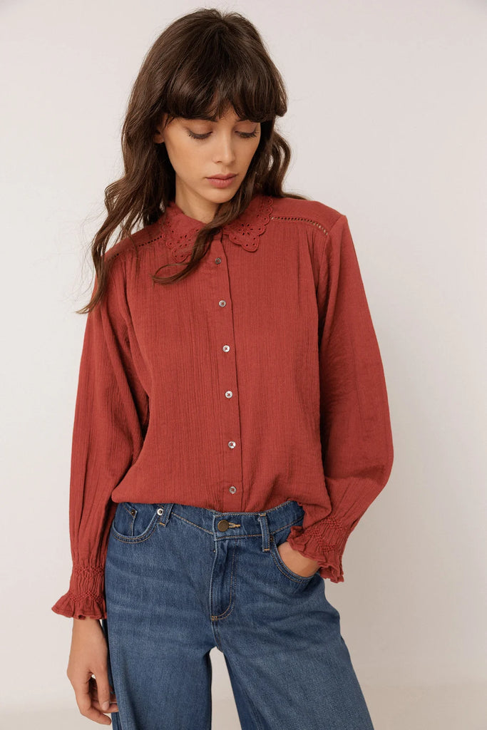 Camicia Indi and cold ruggine ricami