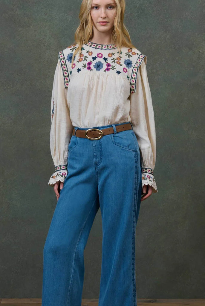 Camicia Louise Misha con fiori ricamati multicolor