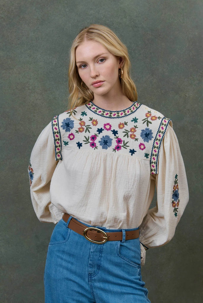 Camicia Louise Misha con fiori ricamati multicolor