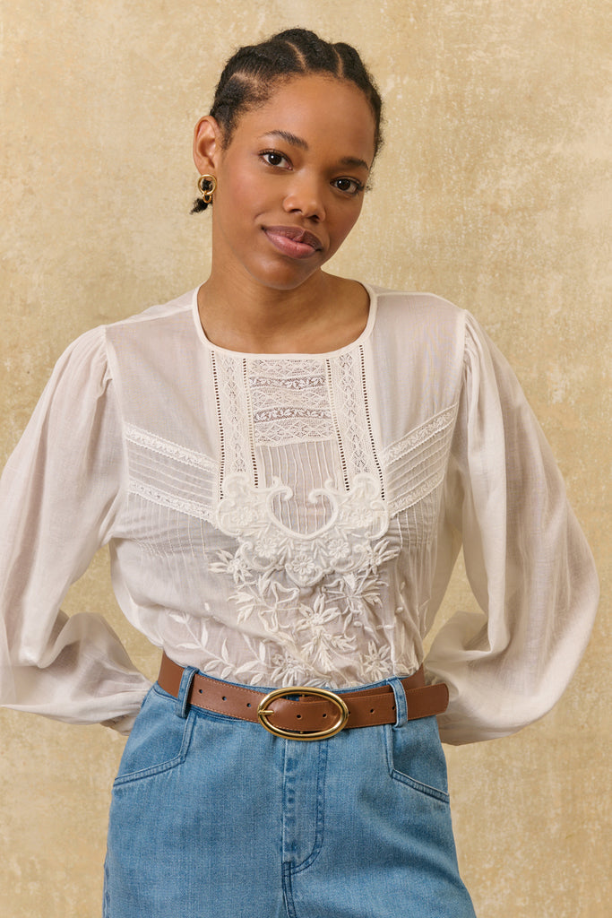 Camicia Louise Misha panna ricami