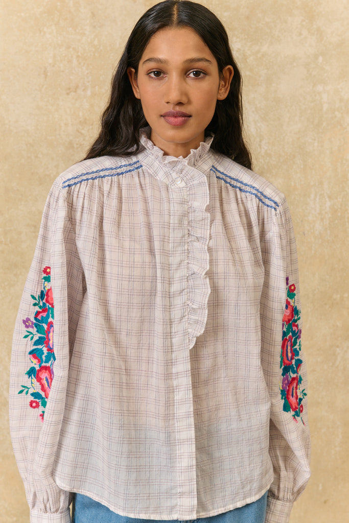 Camicia Louise Misha quadretti e ricami multicolor