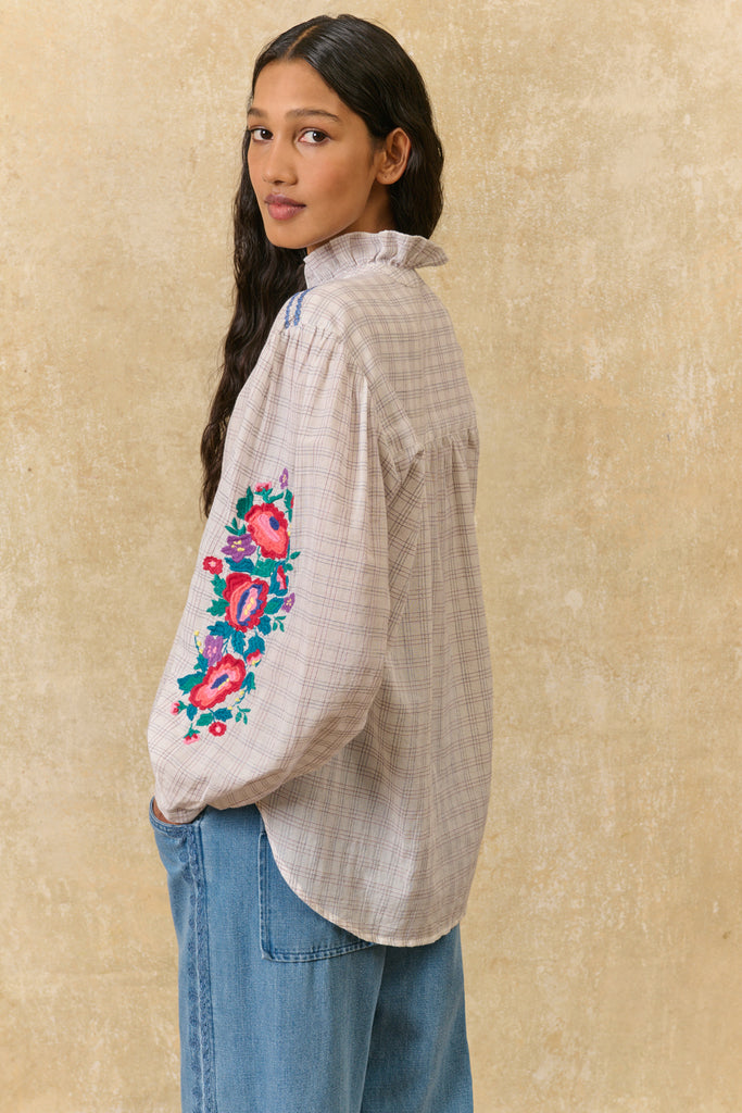 Camicia Louise Misha quadretti e ricami multicolor