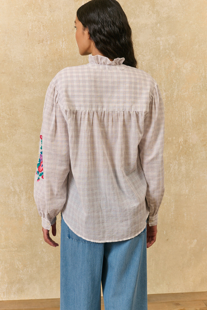 Camicia Louise Misha quadretti e ricami multicolor