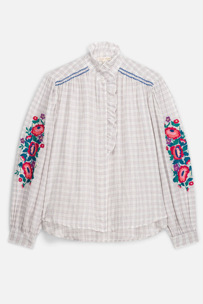 Camicia Louise Misha quadretti e ricami multicolor