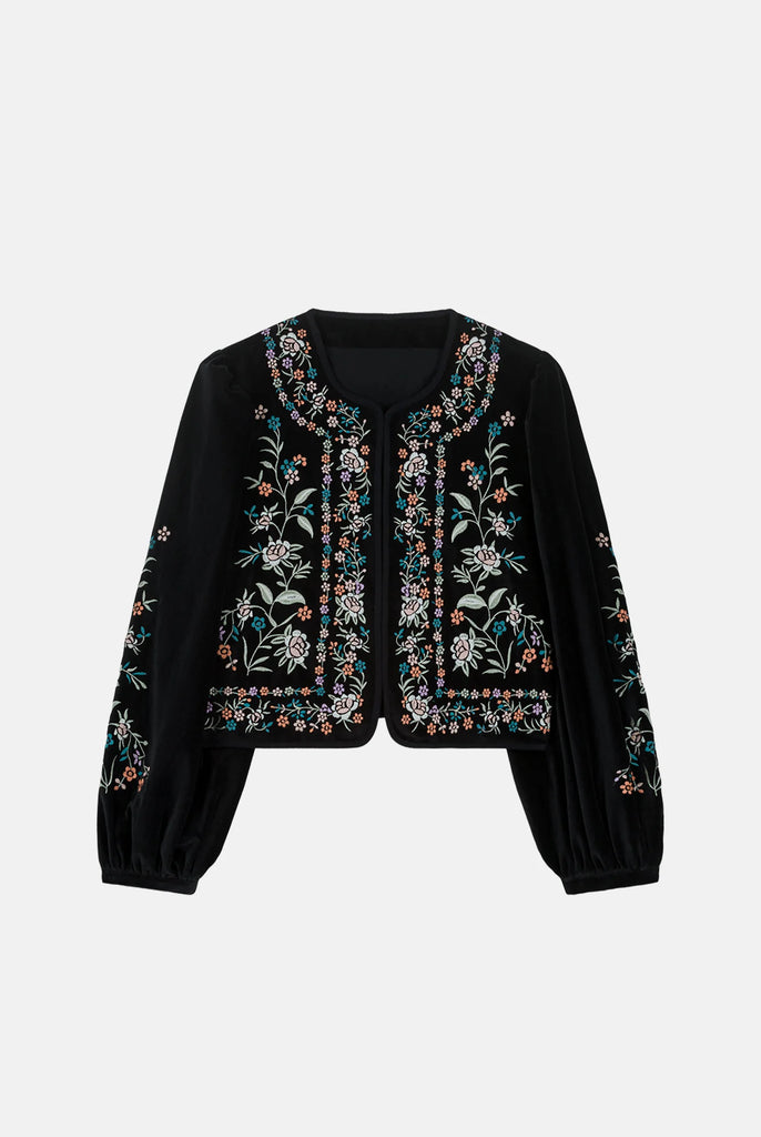 Bolerino Louise Misha velluto blu e ricami