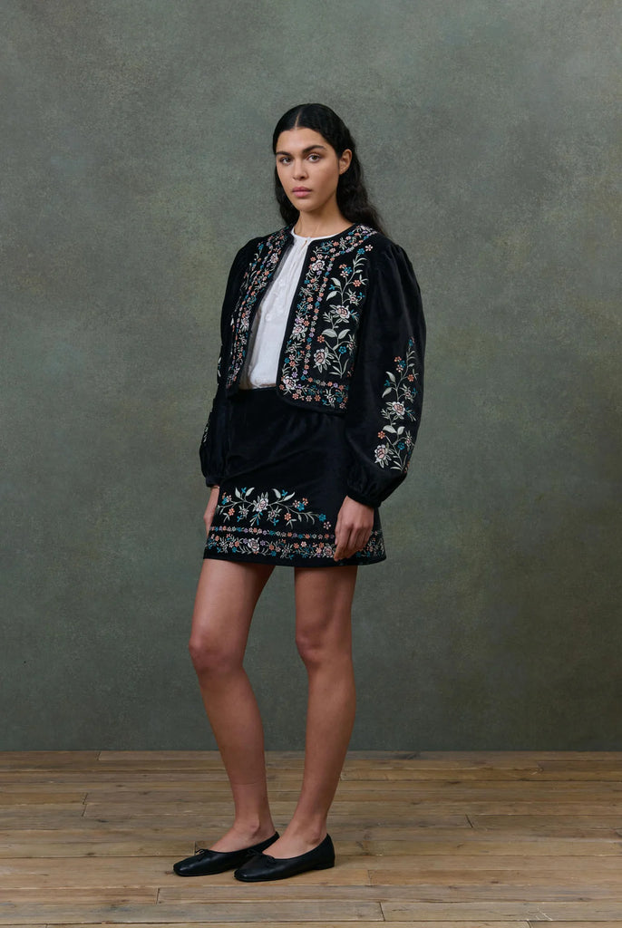 Bolerino Louise Misha velluto blu e ricami