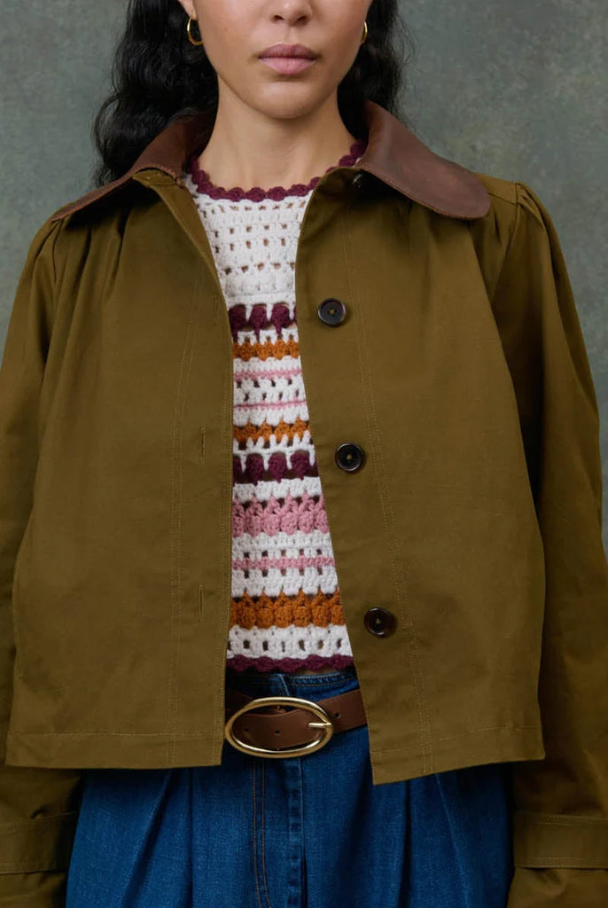 Giacca Louise Misha verde army colletto ecopelle