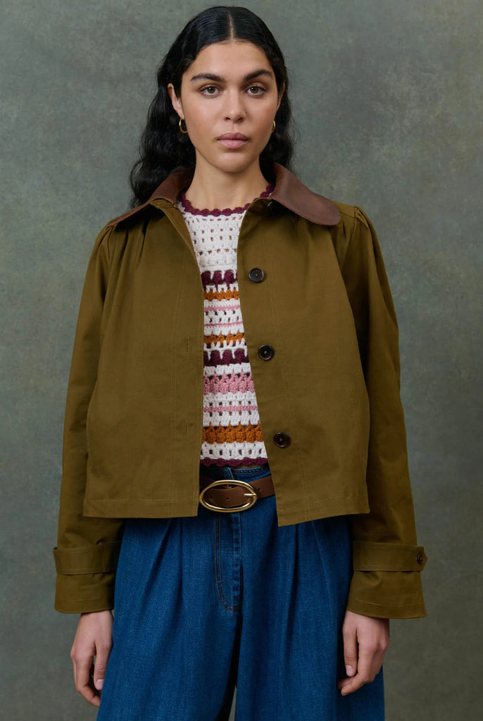 Giacca Louise Misha verde army colletto ecopelle