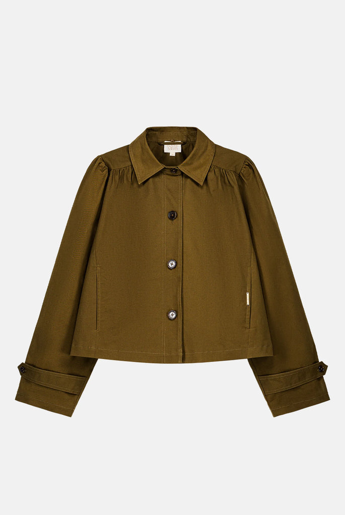 Giacca Louise Misha verde army colletto ecopelle