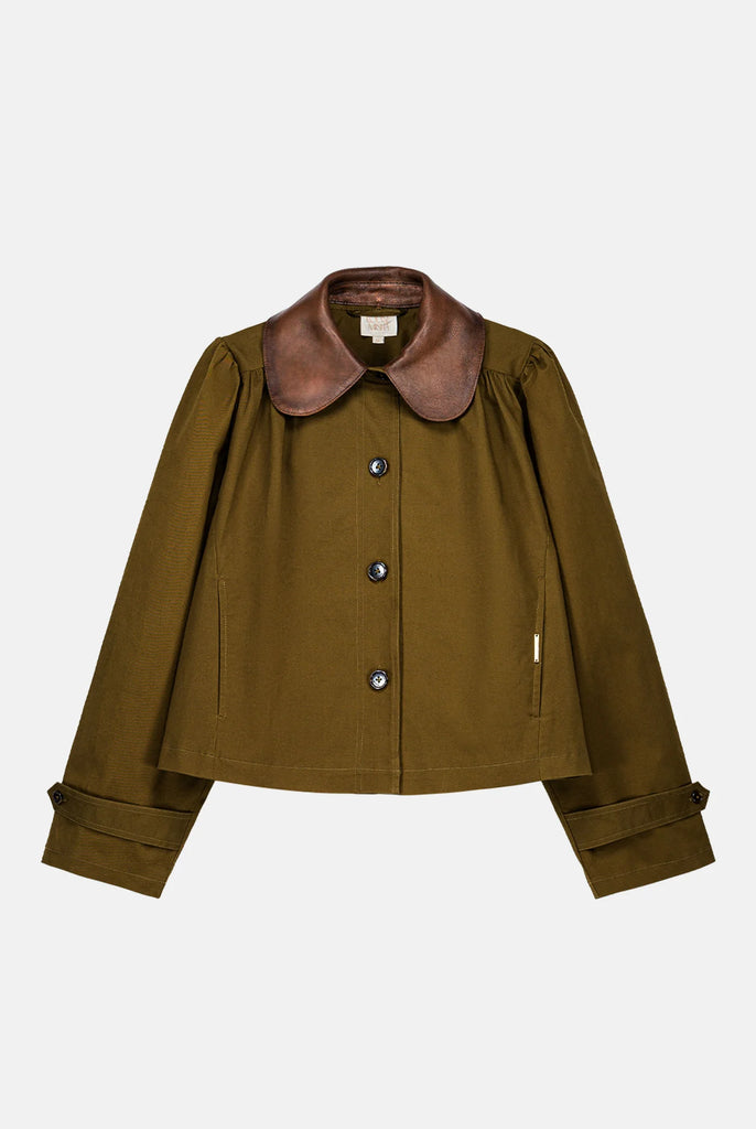 Giacca Louise Misha verde army colletto ecopelle