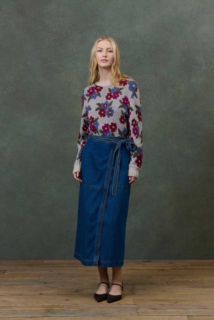 Maglione Louise Misha fiori blu e bouganville