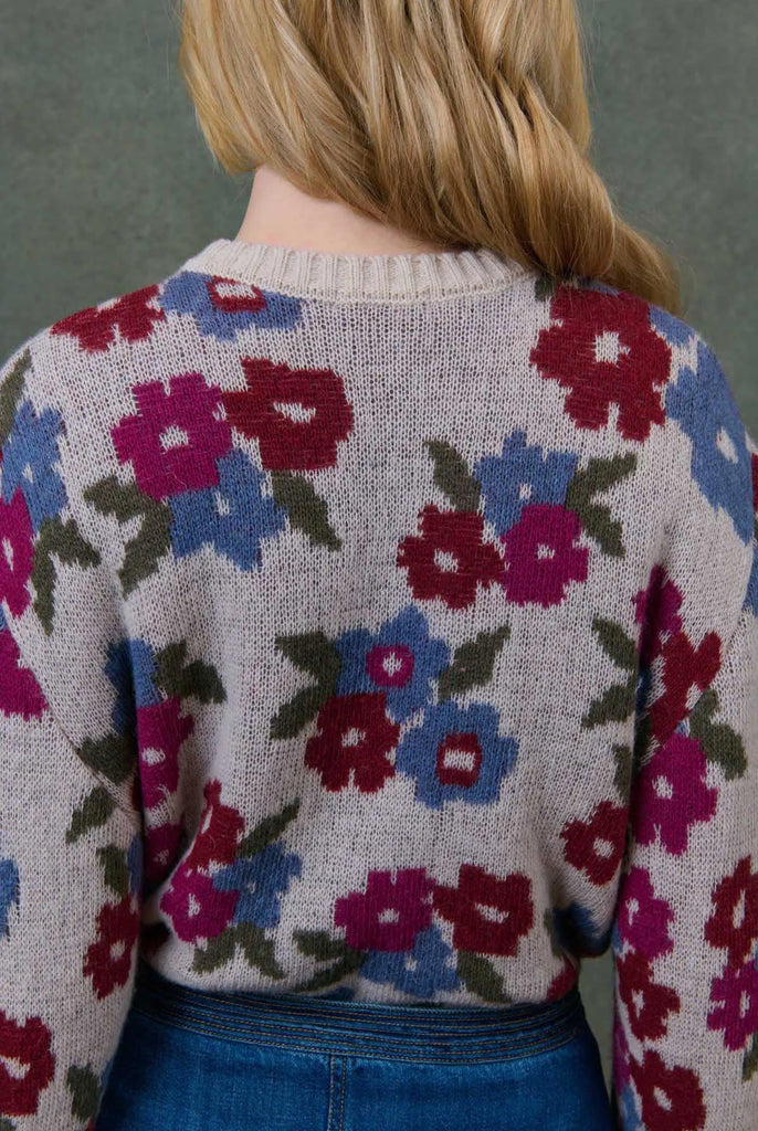 Maglione Louise Misha fiori blu e bouganville