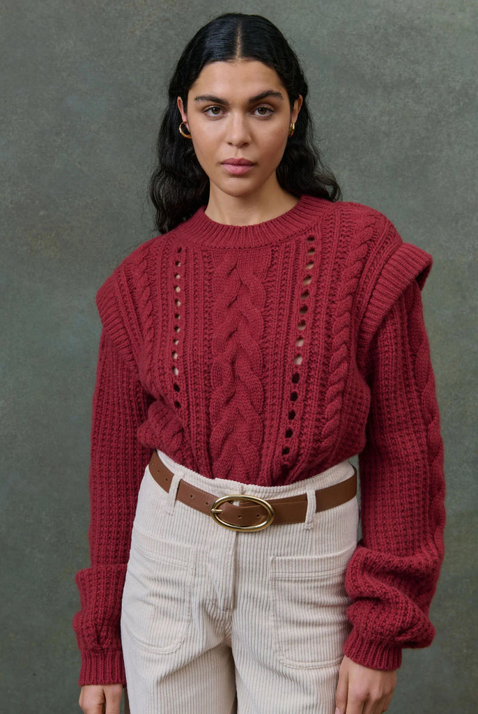 Maglione Louise Misha color vino a trecce