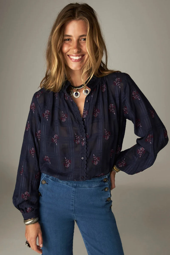 Camicia Maison Hotel blu fiori bordeaux
