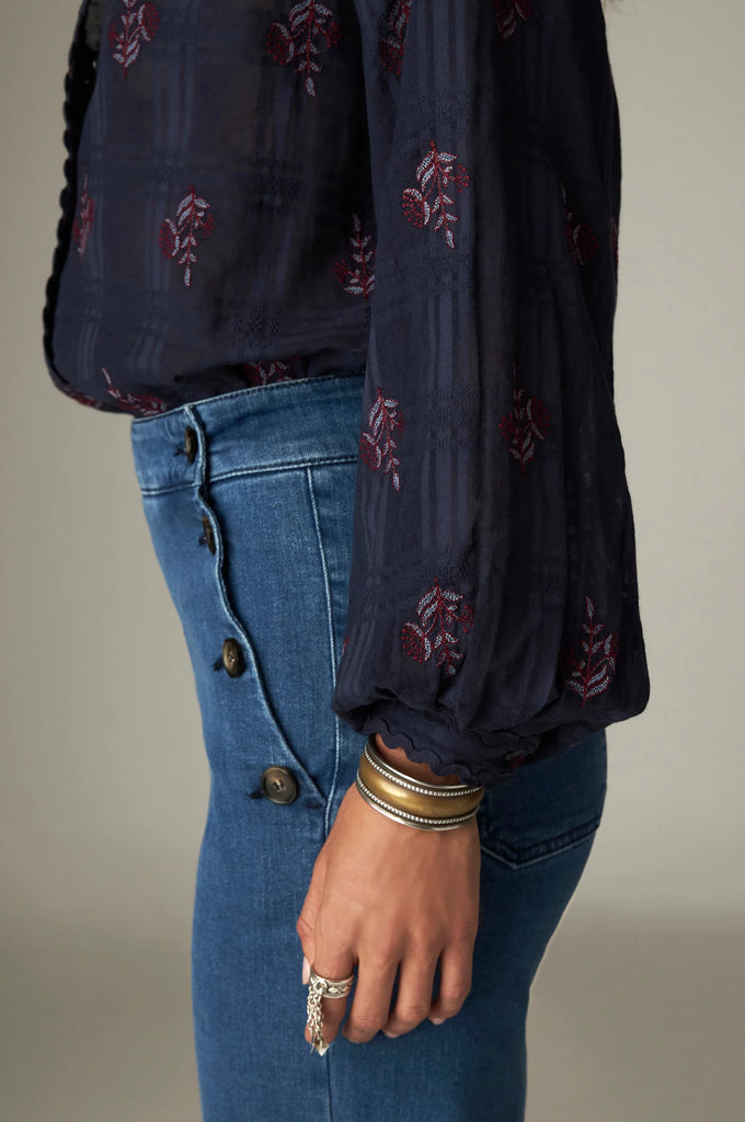 Camicia Maison Hotel blu fiori bordeaux