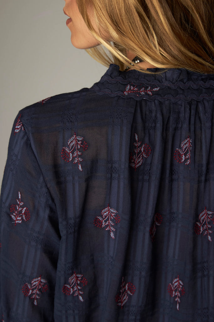 Camicia Maison Hotel blu fiori bordeaux