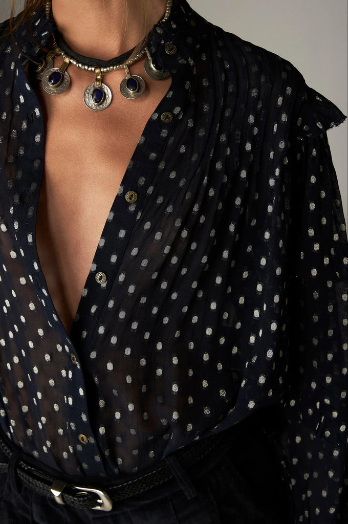 Camicia Maison Hotel blu pois oro