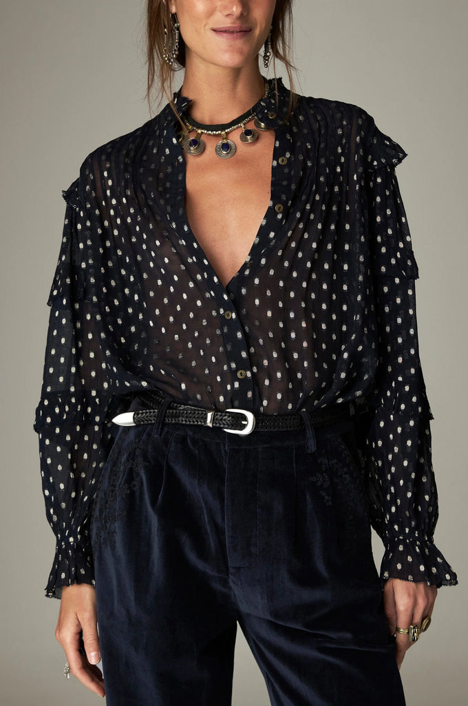 Camicia Maison Hotel blu pois oro
