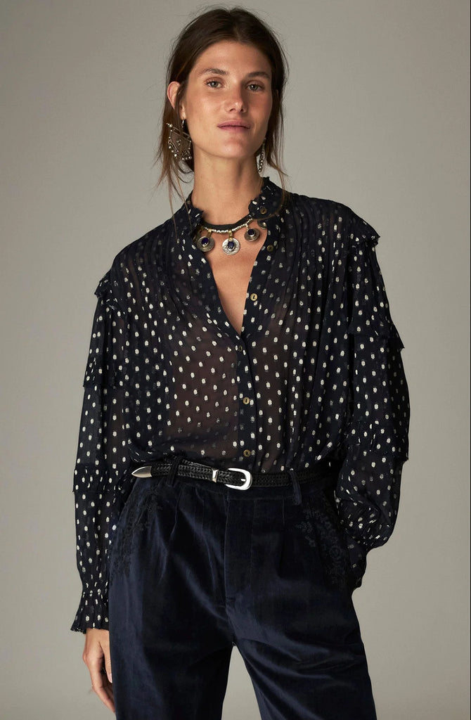 Camicia Maison Hotel blu pois oro