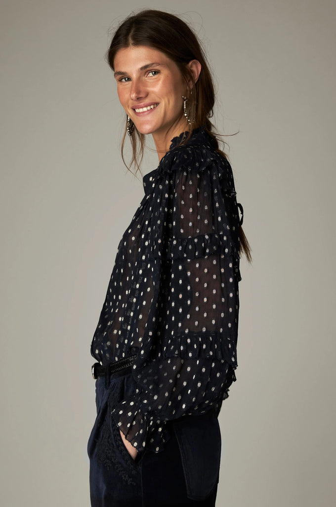 Camicia Maison Hotel blu pois oro
