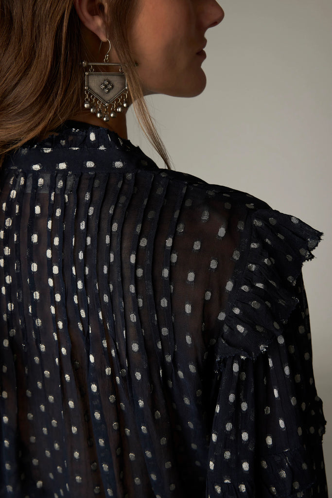 Camicia Maison Hotel blu pois oro