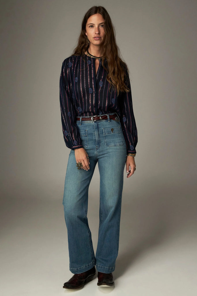 Camicia Maison Hotel blu righe lurex e ricami