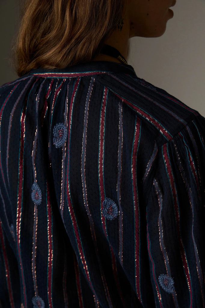 Camicia Maison Hotel blu righe lurex e ricami