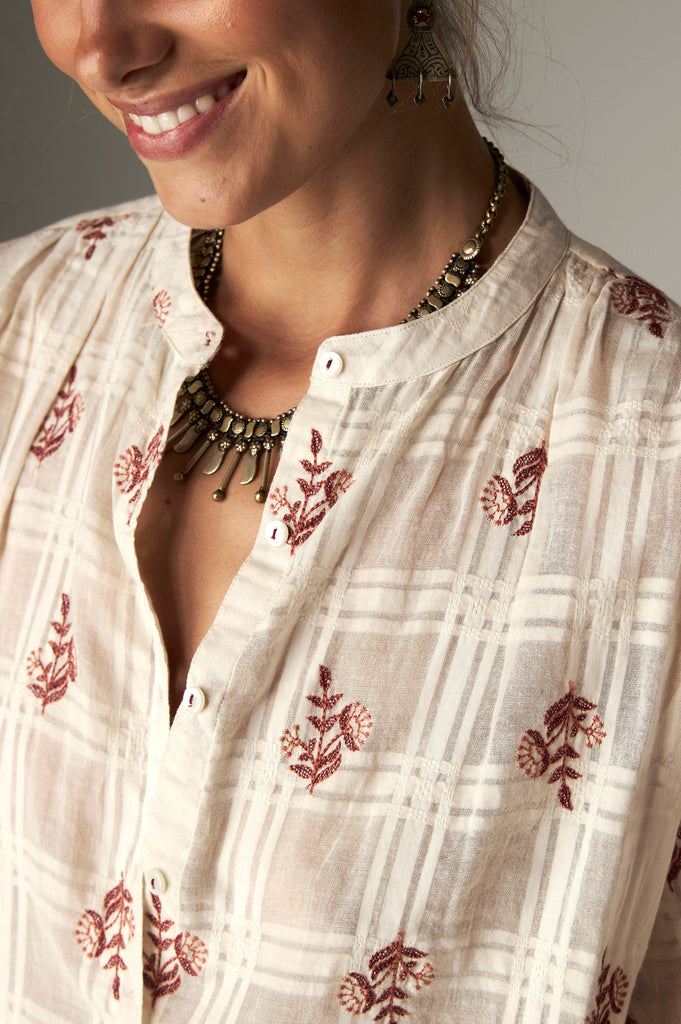 Camicia Maison Hotel panna fiori ruggine