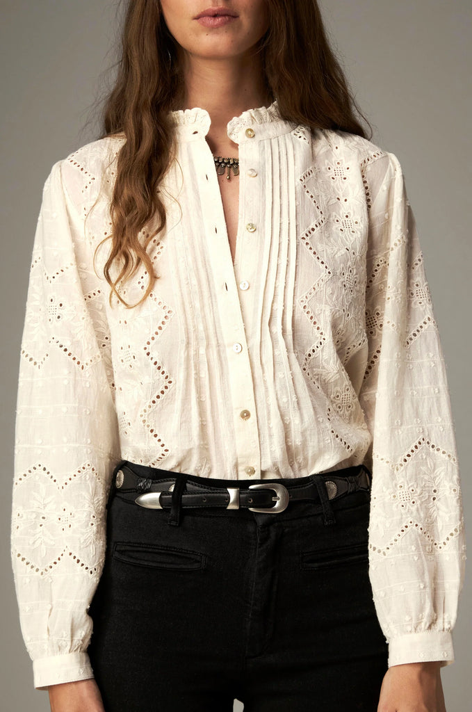 Camicia Maison Hotel burro ricami senza collo