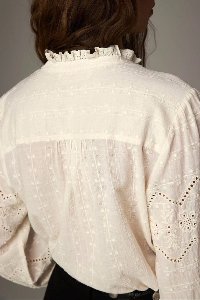 Camicia Maison Hotel burro ricami senza collo