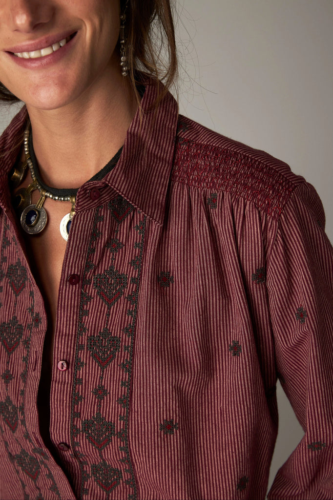 Camicia Maison Hotel wine ricami e righe