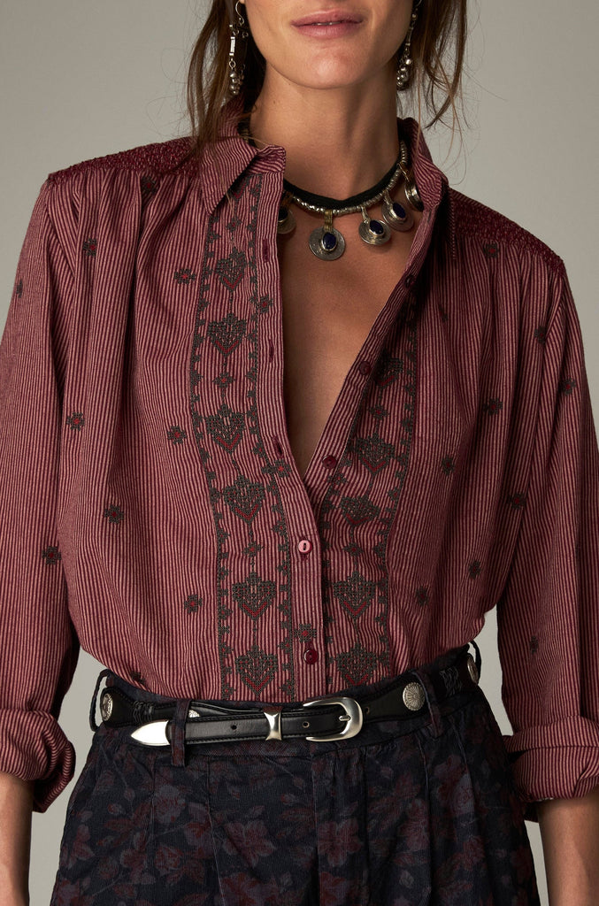 Camicia Maison Hotel wine ricami e righe